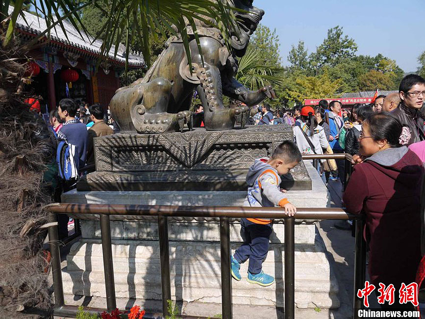 10月26日上午10點(diǎn)多，北京香山路賞紅客摩肩接踵