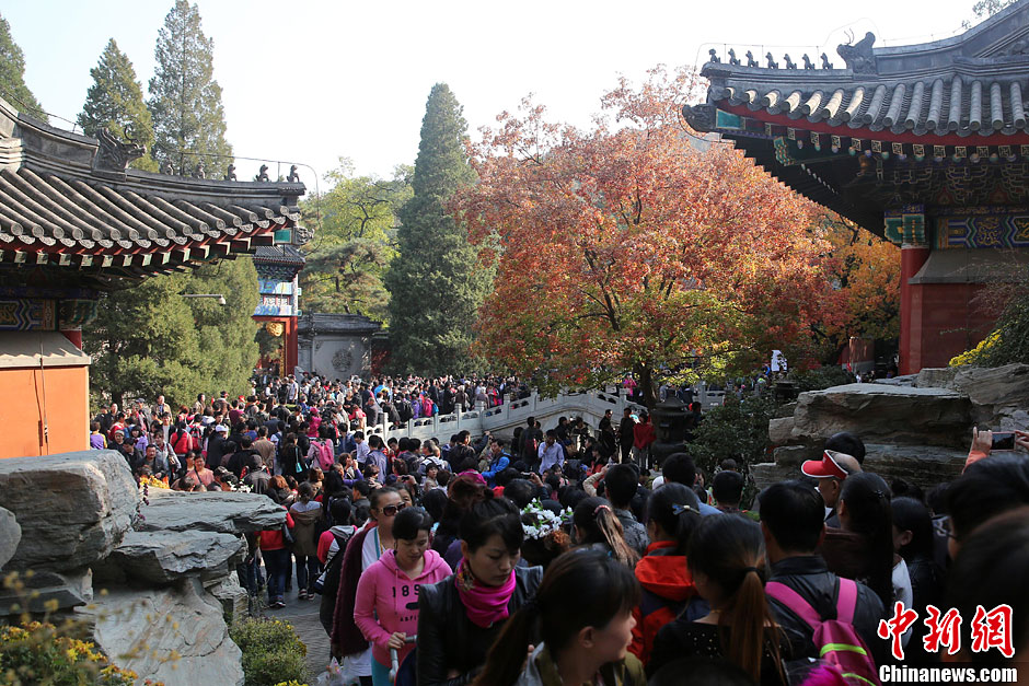 　10月26日，北京香山公園內(nèi)游客摩肩接踵。