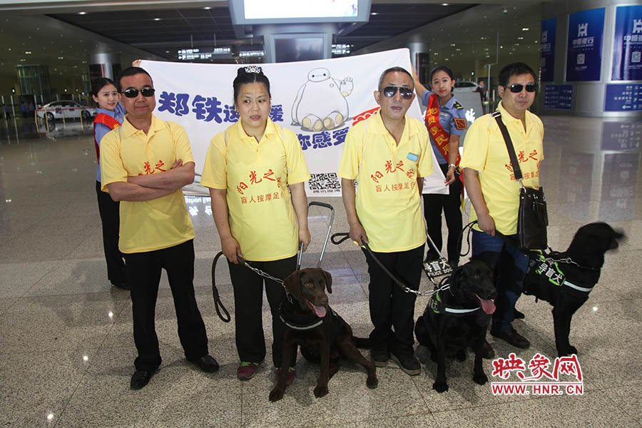 他們此次攜帶的導(dǎo)盲犬名字分別叫A米、戴安娜、凱西，A米是鄭州市第一條導(dǎo)盲犬。