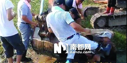 幾名戴黑帽的男子將一名老人推入水塘，后反復(fù)腳踹。