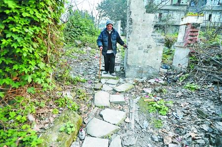 昨日，大渡口區(qū)，徐建高老人走在他鋪成的石子路上。 記者 張路橋 攝
