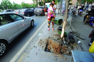 幸虧轎車撞到香樟樹上停了下來,否則后果更嚴重。