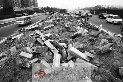 中州大道部分路段，綠化帶成了垃圾場。