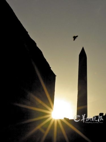 　　埃及盧克索市卡納克神廟,夕陽(yáng)下鳥(niǎo)兒飛過(guò)方尖碑。才揚(yáng) 攝