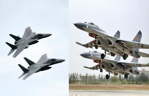 29日，中國空軍查證了進(jìn)入東海防空識(shí)別區(qū)的美日軍機(jī)，左圖為進(jìn)入防空識(shí)別區(qū)的日本F-15戰(zhàn)機(jī)(資料圖)，右圖為當(dāng)天起飛的中國殲-11飛機(jī)(資料圖)。