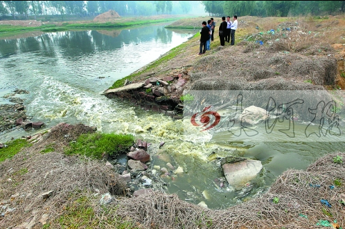 馬頭崗污水處理廠一處溢流口排放污水，異味明顯。