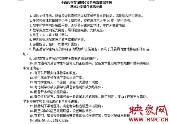 全面改善貧困地區(qū)義務(wù)教育薄弱學(xué)?；巨k學(xué)條件底線要求