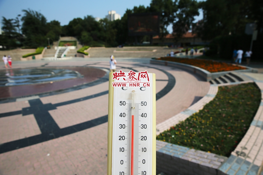 7月8日下午，紫荊山公園氣溫為39度（溫度計(jì)懸空測量），相比人防納涼處高14度。