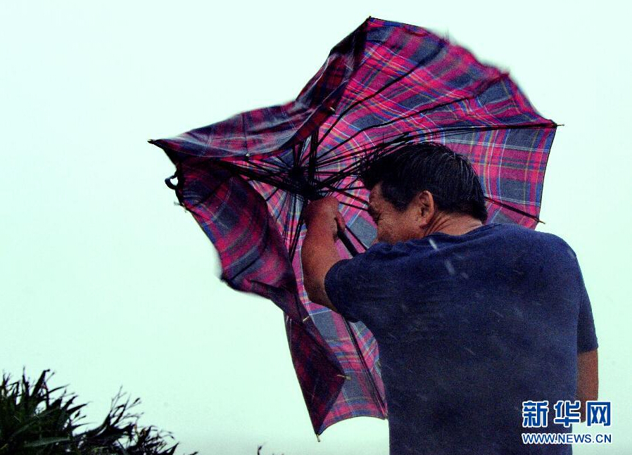 8月8日，福建省石獅市漁民在風(fēng)雨中前行。