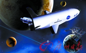 　美國X—37B宇宙飛船在太空中。（合成圖片）