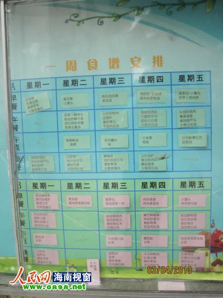 幼兒園公布的食譜，但家長稱并未真正執(zhí)行